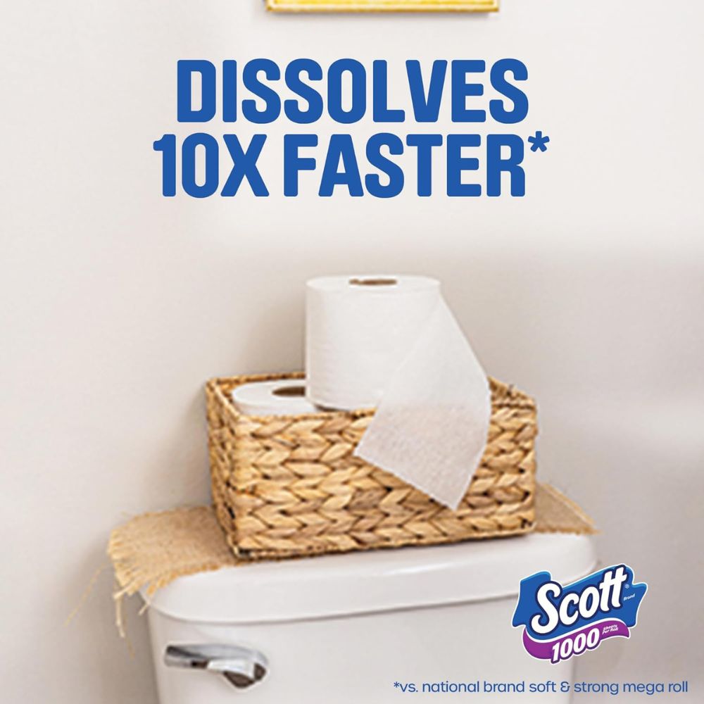 Scott 1000 Trusted Clean Toilet Paper, 32 Rolls, Septic-Safe, 1-Ply Toilet Tissue - Image 8