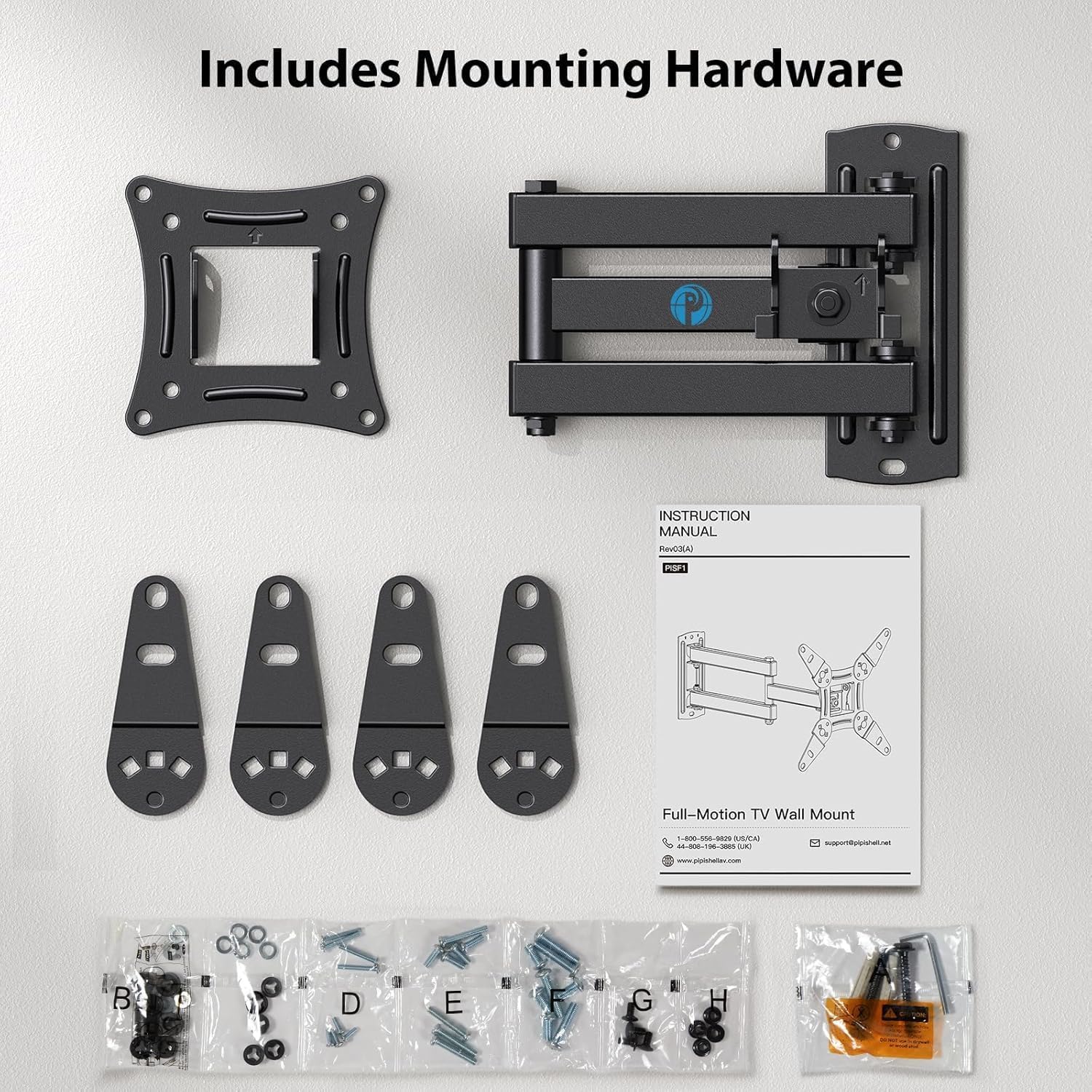 Pipishell Full Motion TV Wall Mount for Echo Show 21/15 and 13-43 Inch Flat Curved Screen TVs & Monitors - Image 4