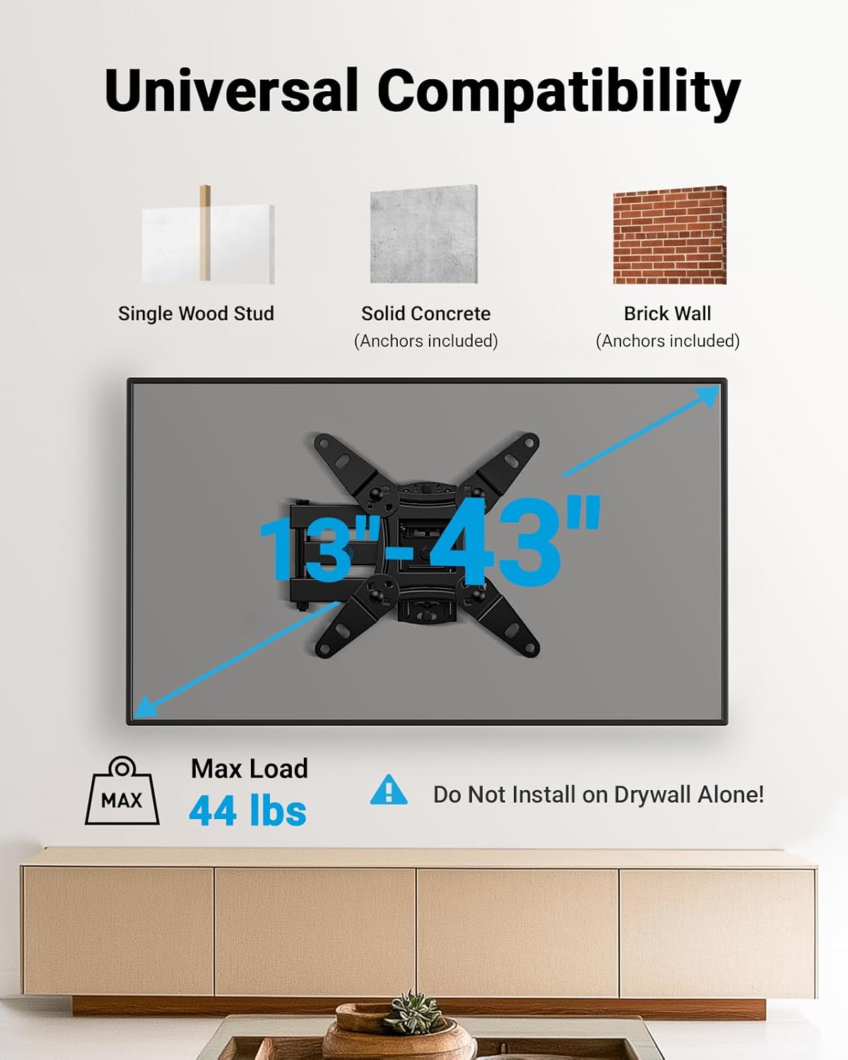 Pipishell Full Motion TV Wall Mount for Echo Show 21/15 and 13-43 Inch Flat Curved Screen TVs & Monitors - Image 7